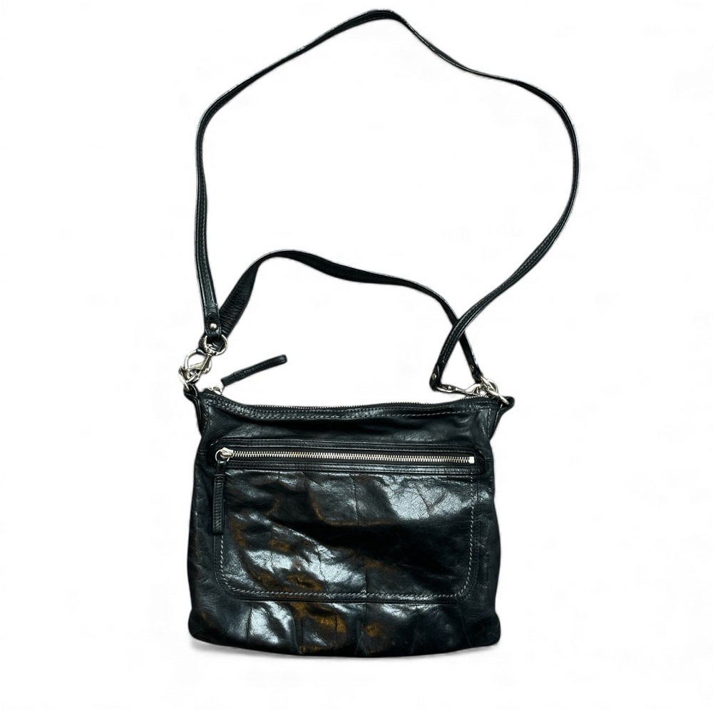👜 Coach Poppy Perri Hippie Crossbody Bag 22421 Black Leather Aqua Lining